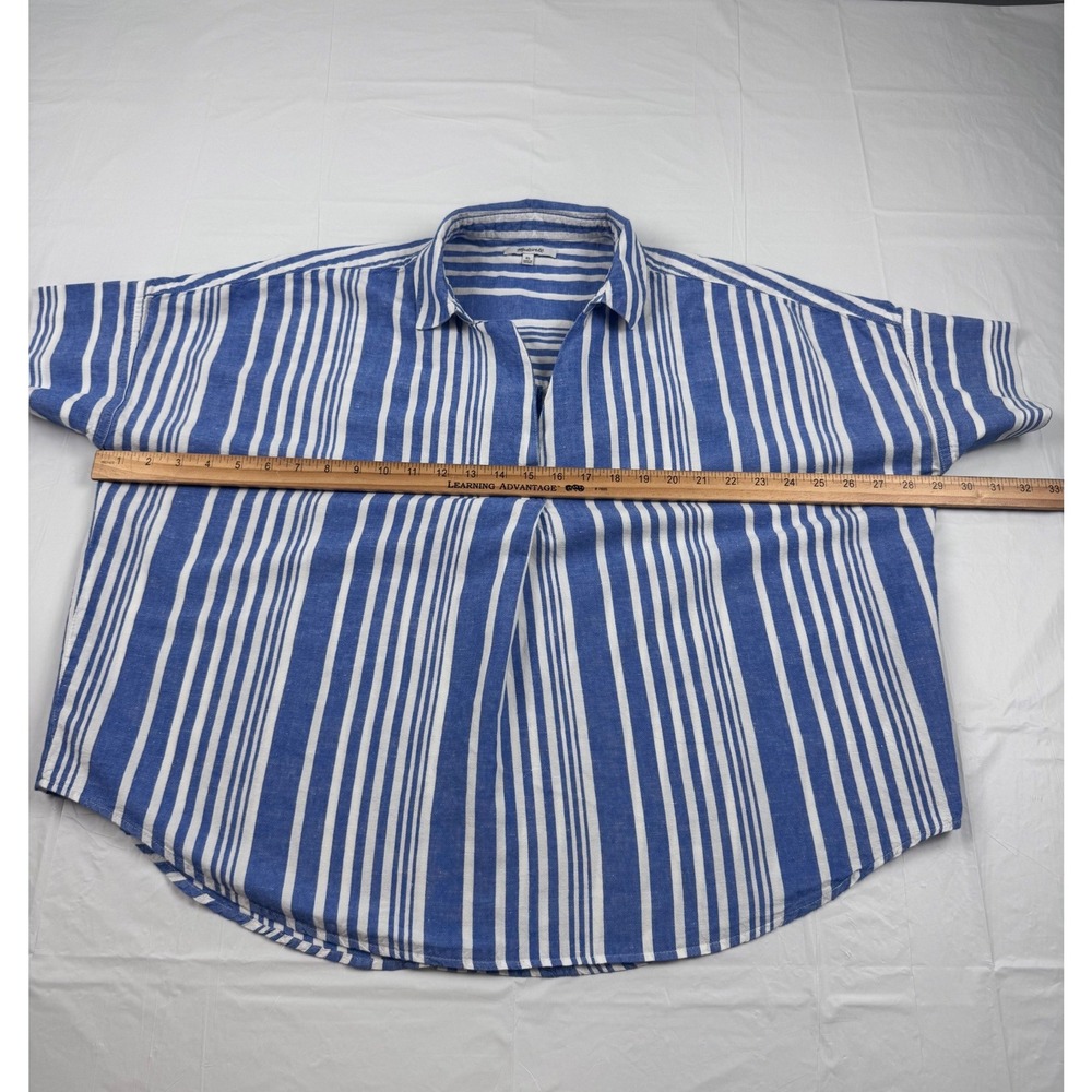 Madewell Courier Popover Shirt XL Blue White Stripe Linen Blend Button Back Top - Picture 8 of 10